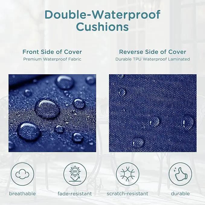 Codi Outdoor Seat Cushions for Patio Furniture 22x22 Inch, Waterproof Chair Cushion with Handles & Adjustable Straps, Fade Resistant - Set of 2, Navy Blue by GreenHaven Gardens
