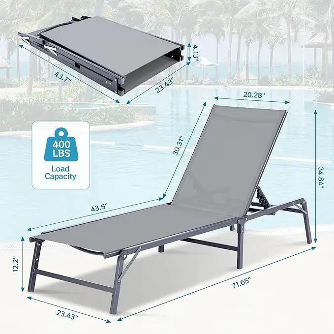 Outdoor Chaise Lounge Chair Set of 2, Foldable & Assemble-Free, 6 Adjustable Positions, Durable Rust-Resistant Frame, Portable Outdoor Pool Lounge Chairs for Pool Patio Beach, Grey by GreenHaven Gardens