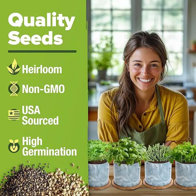HOME GROWN Indoor Herb Garden Kit w/Glazed Ceramic Pot - Easy-to-Grow Kitchen Window Gardening Starter Set - Unique Housewarming Gift for Women, Mom, Gardeners, Friend, Her, Mother by GreenHaven Gardens