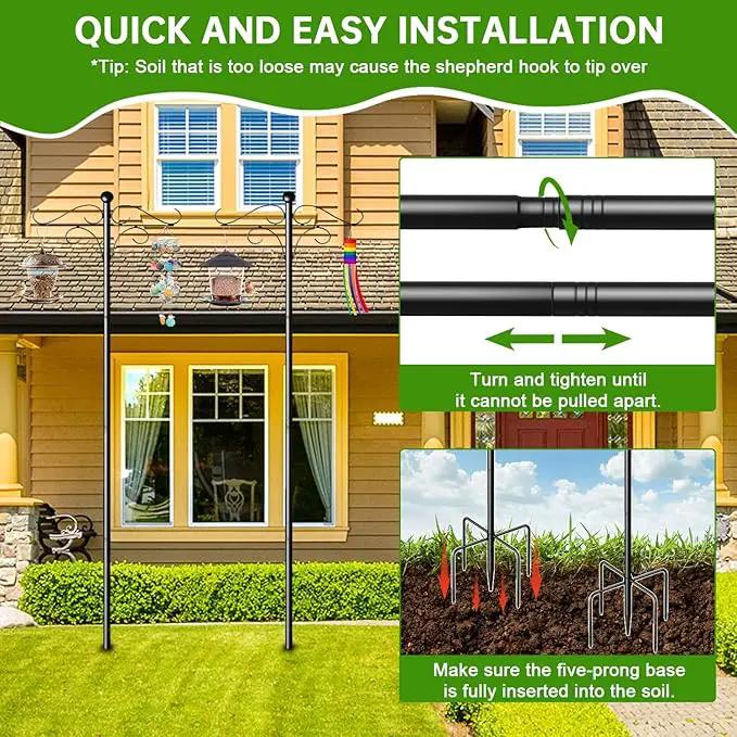 Shepherds Hooks for Outdoor, 108 Inch Heavy Duty Bird Feeder Pole with 5 Prongs Base, Adjustable Shepherds Hook for Hanging Birdhouses, Lanterns, Plant Baskets, Wind Chimes by GreenHaven Gardens