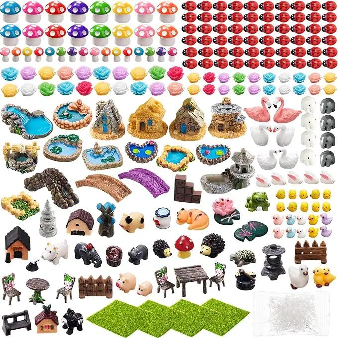 Yalikop 240 Pcs Miniature Garden Accessories, Including Animals, Mini Houses, Table and Chairs and Dollhouse Decoration, Miniature Figurines, Micro Landscape Ornaments, Garden DIY Kit, Birthday Gift by GreenHaven Gardens