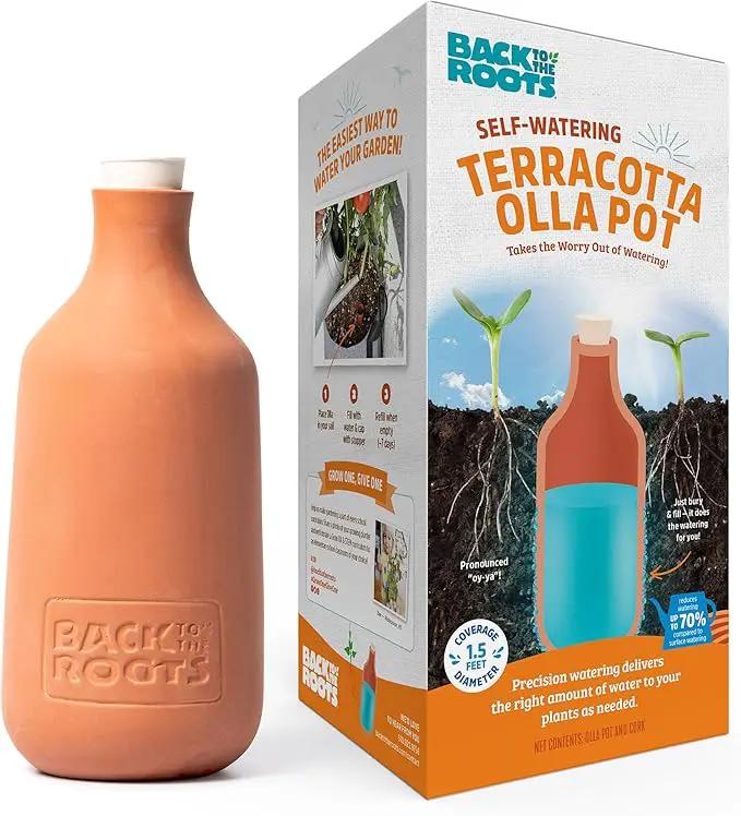 Back to the Roots Self-Watering Terracotta Olla Pot, 700mL Provides 1 Week of Precision Watering by GreenHaven Gardens