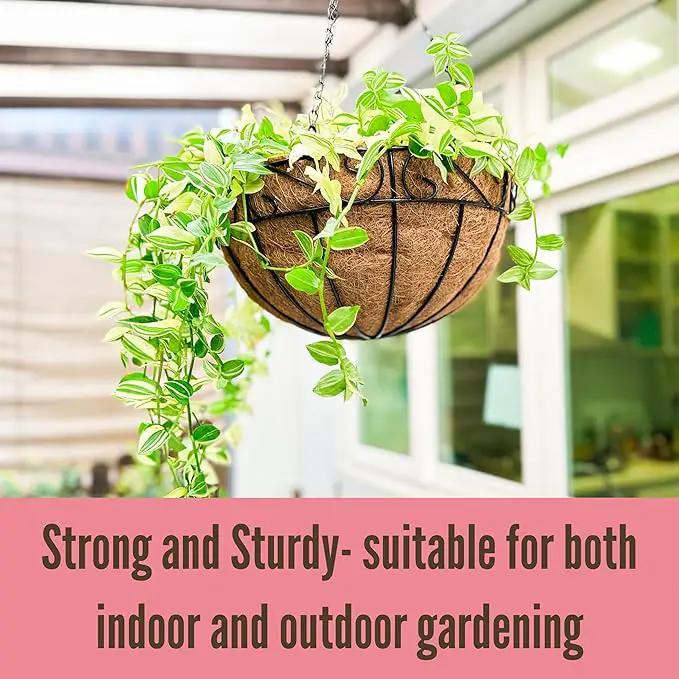 LaLaGreen Hanging Planter for Outdoor Plants (2 Pack, 14 Inch) White Hanging Baskets with Coco Liner, Metal Wire Flower Basket Pots with Hook Hanger Balcony Porch Farmhouse Country Style Garden Decor by GreenHaven Gardens