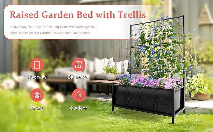 Zhongma Sturdy Raised Garden Bed with Trellis (15.75 x 35.43 x 48.8 in) for Vegetables Flower, Planter Box for Backyard Patio Balcony by GreenHaven Gardens