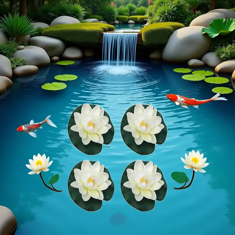 4 Pieces Artificial Floating Lotus Flowers with Lily Pads, Decorative Foam Water Plants for Pond, Pool, Garden Fish Tank Aquarium Home Garden Special Decoration Outdoor Décor,Artificial Flowers by GreenHaven Gardens