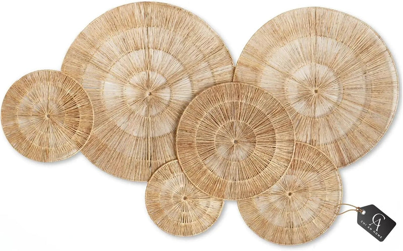 CHI AN HOME Wicker 23 Inch Jute Wall Decor Baskets, Set of 6 Extra Large Woven Jute Wall Plates, 23",21",15",13",12,10", Decorative Baskets for Wall Arts, Wall Hanging for Bedroom, Living Room, Office by GreenHaven Gardens