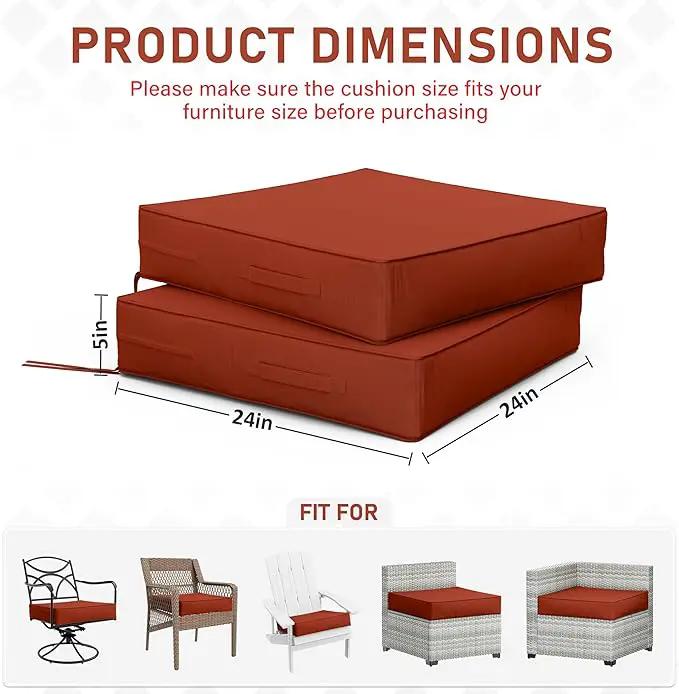 Patio Chair Cushions 24 X 24 X 5 Inch Waterproof Outdoor Seat Cushions for Patio Furniture, Outdoor Sofa Couch Pads with Ties & Handle, Set of 2, Terra Red by GreenHaven Gardens
