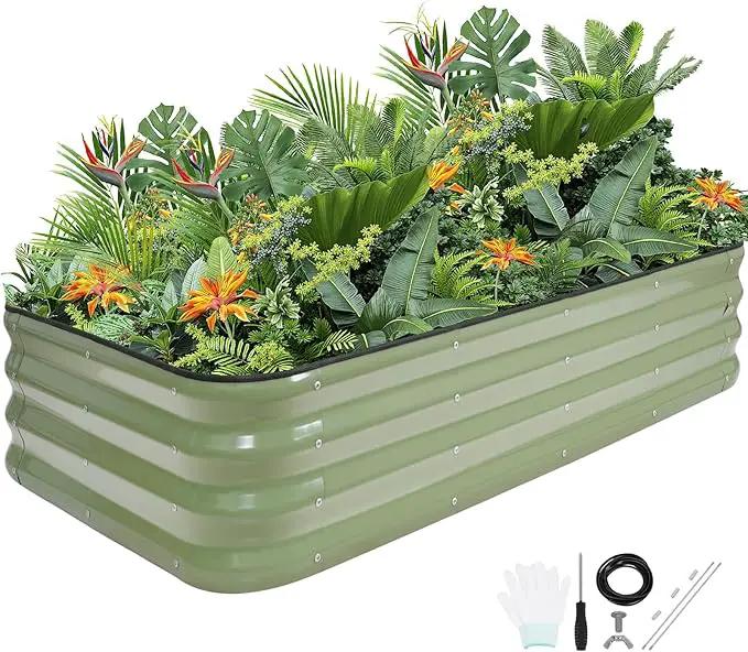 G GOOD GAIN 4-in-1 Adjustable Raised Garden Bed Kit | Galvanized Planter Boxes for Vegetables, Flowers | 12" Tall, Multiple Sizes (5x3x1ft, 4x4x1ft, 6x2x1ft, 7x1x1ft) | Outdoor Metal Raised Bed, Green by GreenHaven Gardens