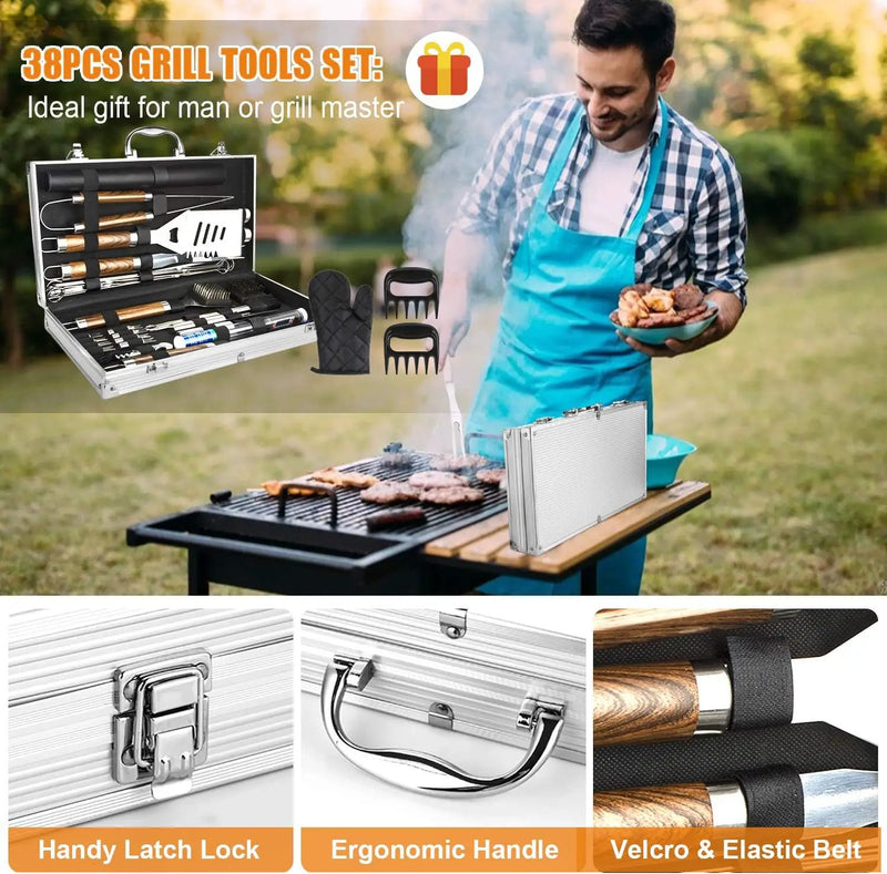 BBQ Grill Accessories Set, 38Pcs Stainless Steel Grill Tools Grilling Accessories with Aluminum Case, Thermometer, Grill Mats for Camping/Backyard Barbecue, Grill Set for Men Women by GreenHaven Gardens