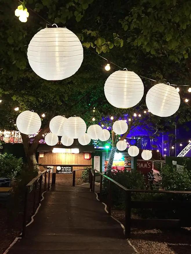 Lantern String Lights Outdoor, 27.5FT White Lantern String Lights Plug in with 10 Nylon Lanterns and G40 LED Bulbs, Hanging Light Strings Waterproof for Indoor Bedroom Outdoor Patio Wedding Party by GreenHaven Gardens