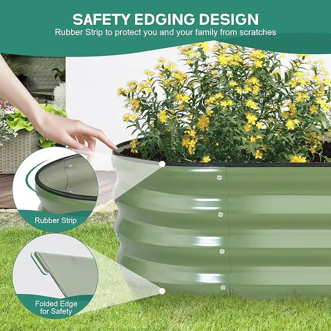 Galvanized Raised Garden Bed Outdoor - 4×2×1ft Planter Raised Beds for Gardening | Oval Metal Garden Planter Box with Safety Edging and Gloves for Vegetables Fruits and Flowers OliveGreen by GreenHaven Gardens