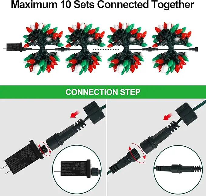 HAYATA C9 Bulbs Christmas Lights 50 LED 36ft Strawberry String Light Red&White&Green - Fairy Lighting for Outdoor, Indoor, Garden, Yard, Party, Home, Wreath, Garland, Christmas Tree Decorations by GreenHaven Gardens
