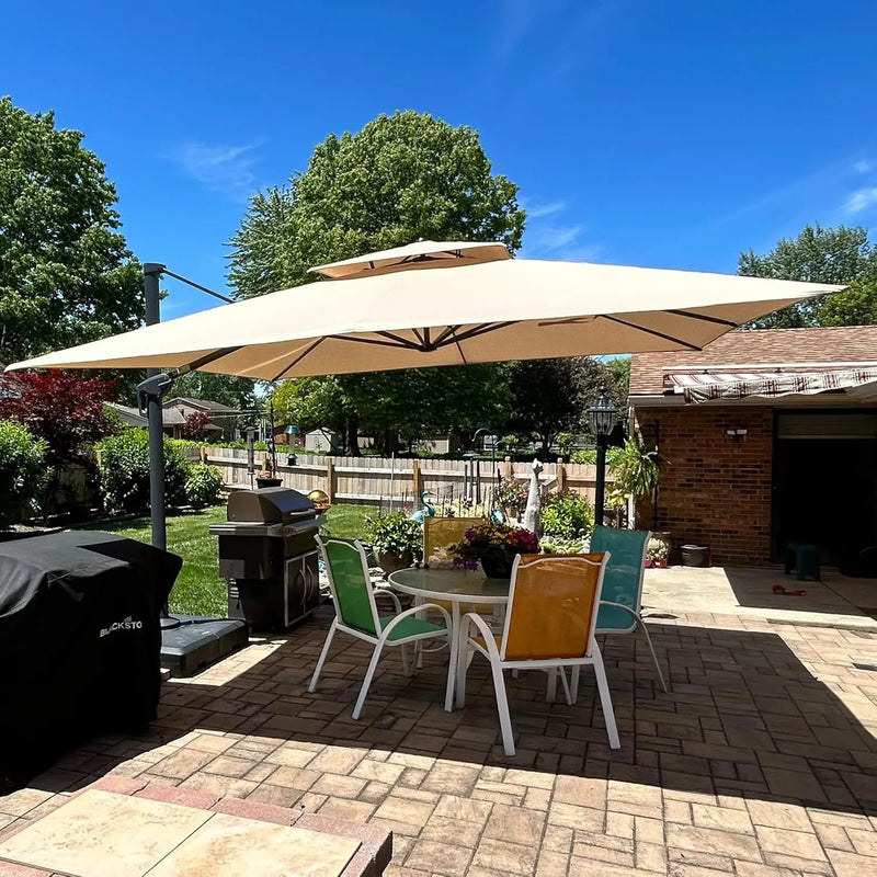 PURPLE LEAF Cantilever Umbrella 12FT Outdoor Large Heavy Duty Double Top Offset Hanging 360° Rotation Square Umbrella for Garden Patio Deck Pool Backyard Spectrum Sand by GreenHaven Gardens