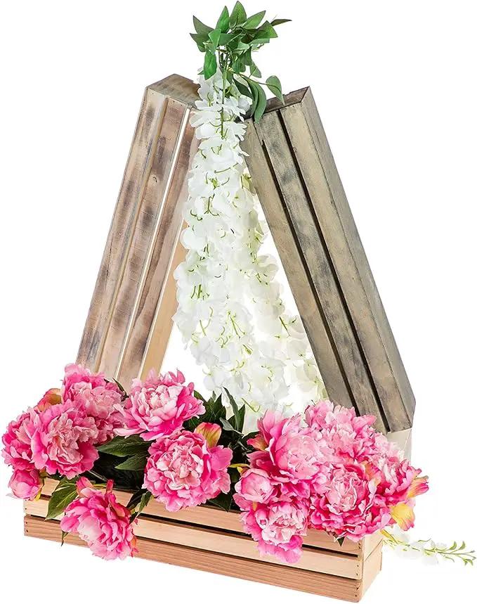 20" Rectangular Rustic Wood Planter with Plastic Liner l Rustic Whitewash l Wine Crate Style, Home and Wedding Decorations, Garden Ornaments (20x4 Wine Crate Set of 2, Whitewash) by GreenHaven Gardens