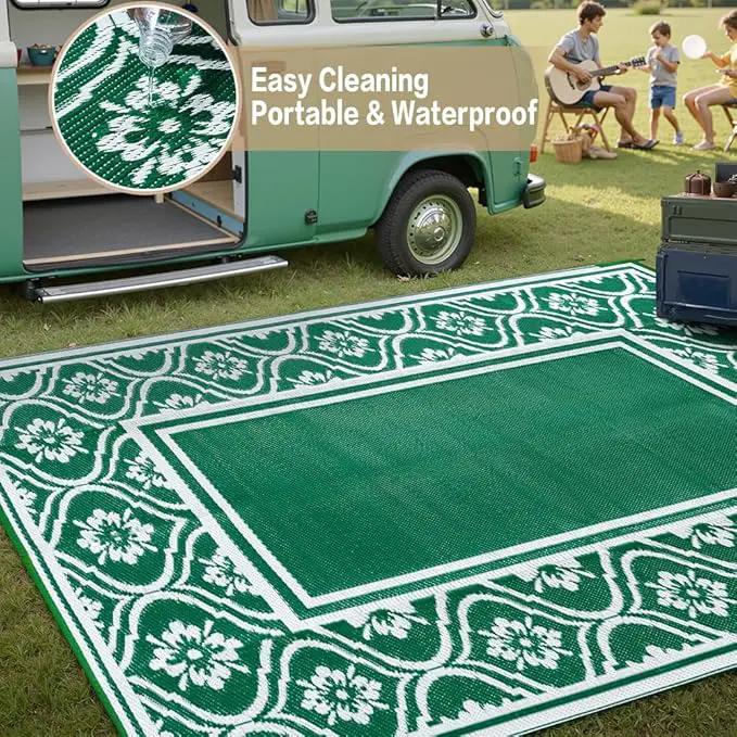 Plastic Outdoor Rug 6'x9' Waterproof Camping Carpet Outside Area Rug Reversible Green Rugs for RV Deck Entryance Porch Picnic Balcony Beach by GreenHaven Gardens