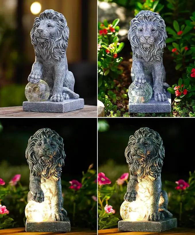 Nacome Solar Guardian Lion Garden Statue: Outdoor Decor Sculpture with Ball Lights for Yard Art Porch Patio - Unique Birthday Gifts for Women Mom by GreenHaven Gardens