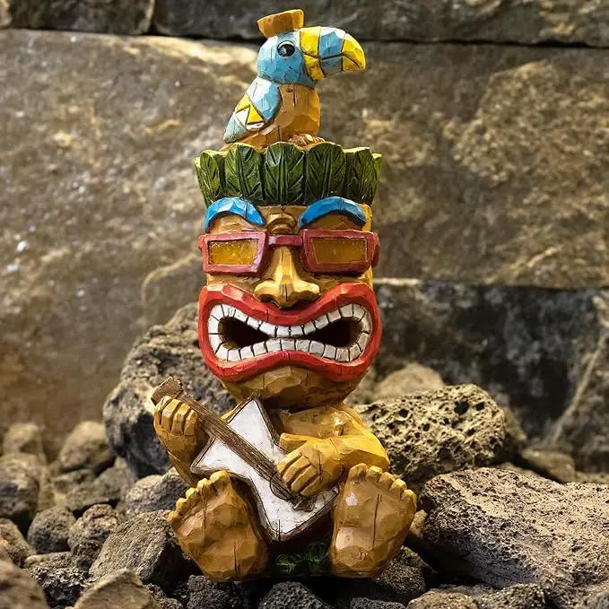 Solar Tiki Statue Decor-Outdoor Statues-Funny Guitar - Tiki Bird Tiki Bar Decorations 11.69 inch Tall for Outdoor Patio, Balcony, Yard, Backyard,Lawn,Tiki Gifts by GreenHaven Gardens