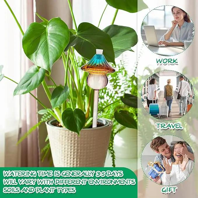 Plant Watering Globes Mushroom, Rainbow Gradient Color Glass Watering Bulbs, Self Watering Planter Insert, Self Watering Globes - Plant Watering Devices for Travel Vacation (2 PCS) by GreenHaven Gardens