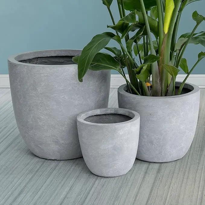 Kante 18",14",10" Dia Concrete Round Planters (Set of 3), Outdoor Indoor Large Planter Pots with Drainage Hole and Rubber Plug for Home Patio Garden, Gray by GreenHaven Gardens