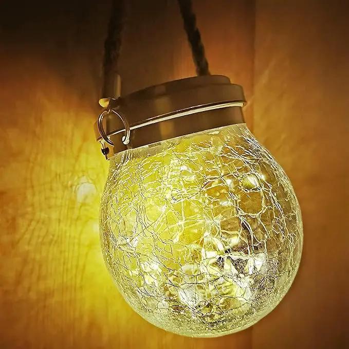 Solar Lantern Crackle Glass Ball, 4 Pack Garden Hanging Solar Lights Outdoor Waterproof Lanterns with 30 Warm White LED for Outdoor Decor Patio Yard Lawn Pathway by GreenHaven Gardens