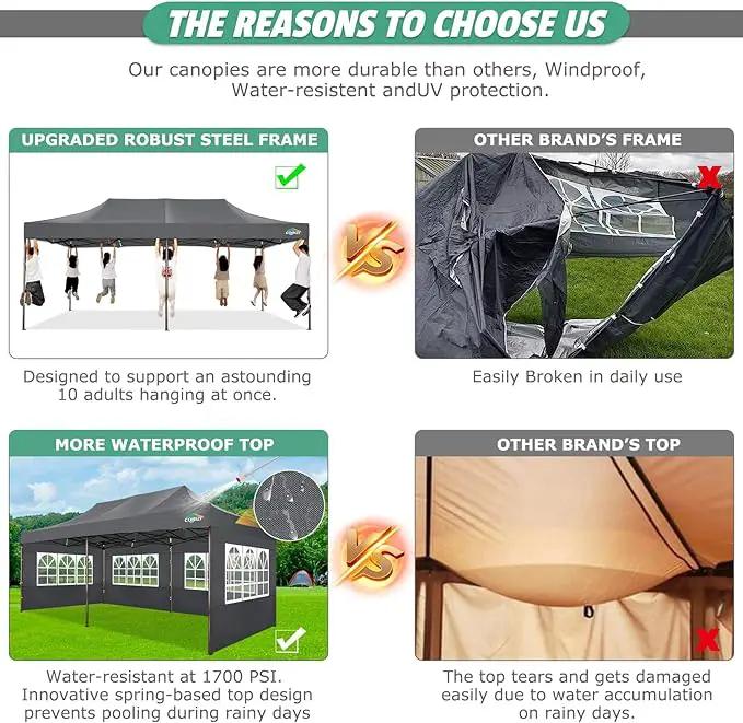 COBIZI 10x20 Pop Up Canopy Tent Heavy Duty with 6 Removable Sidewalls, Commercial Heavy Duty Pop Up Tent for Parties All Weather Waterproof and UV 50+ Wedding Tent with Roller Bag(Legs Upgraded) by GreenHaven Gardens