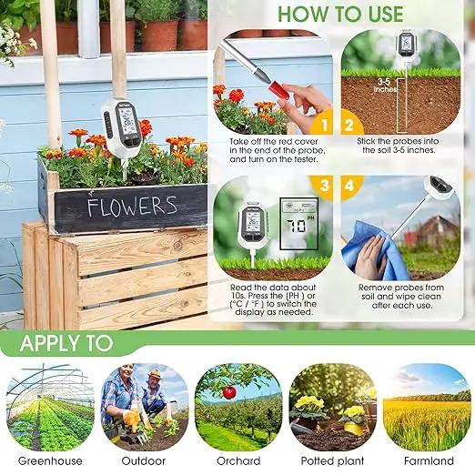 4-in-1 Soil Moisture Meter Digital Plant Temperature/Soil Moisture/PH Meter/Sunlight Intensity Backlight LCD Display Soil Test Meter for Gardening, Farming and Outdoor Plants by GreenHaven Gardens