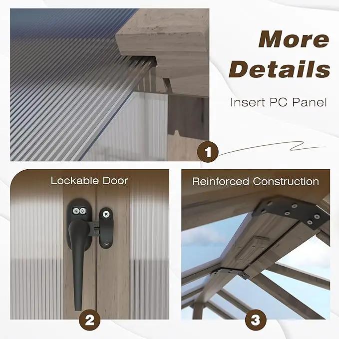 8x10 FT Greenhouse Kit with 6MM Thick Polycarbonate Panel for Outdoor, Wooden Walk-in Green House with Adjustable Roof Vent and Lockable Door, Backyard, Garden, Light Mocha Brown by GreenHaven Gardens