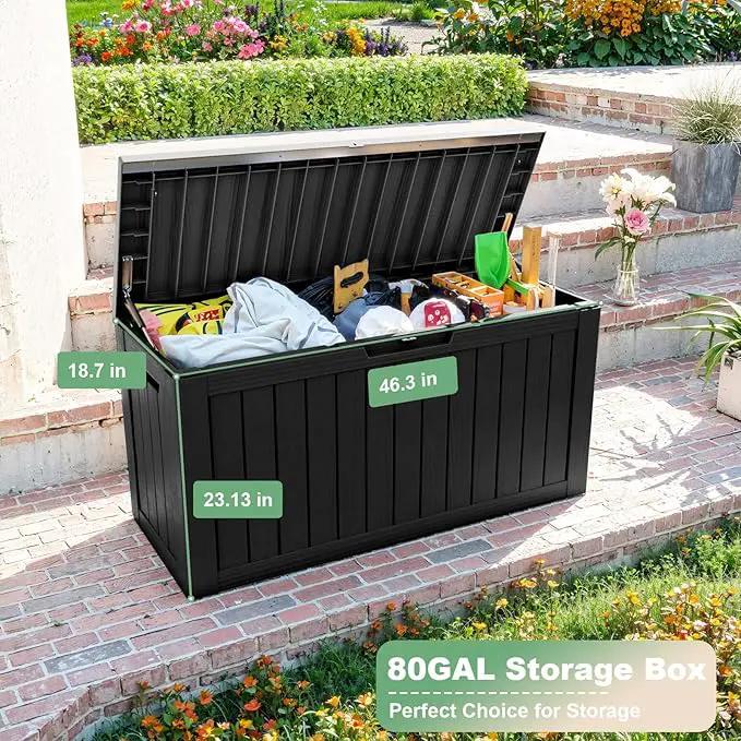 DRATO 80 Gallon Large Deck Box, Outdoor Storage Box for Patio Furniture, Patio Cushions, Gardening Tools, Pool Supplies 480lbs Weight Capacity,Waterproof Resin Storage Boxes by GreenHaven Gardens