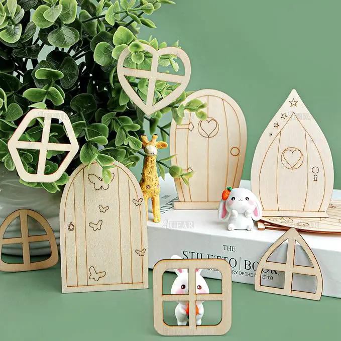 AUEAR, 48 Pack Fairy Door Miniature Wooden Garden Doors Windows Unfinished Window Accessories Unpainted Mini House DIY Craft for Wall Home Party Decoration (Style B) by GreenHaven Gardens