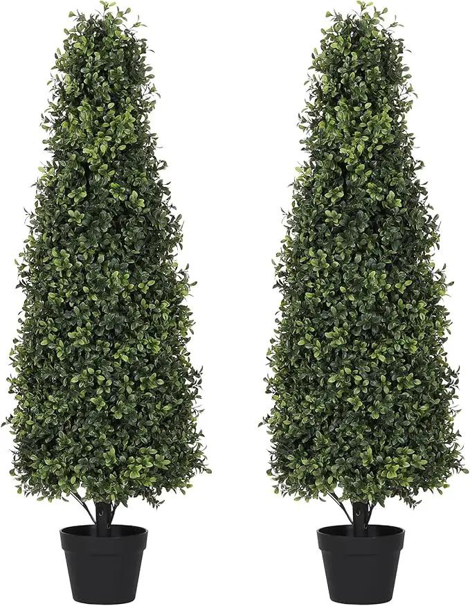 4ft Artificial Boxwood Topiary Trees (Set of 2) - UV Resistant Faux Plants Outdoor, Realistic 48in Fake Potted Bushes and Shrubs for Front Porch, Planter, Patio - Low Maintenance & Evergreen by GreenHaven Gardens