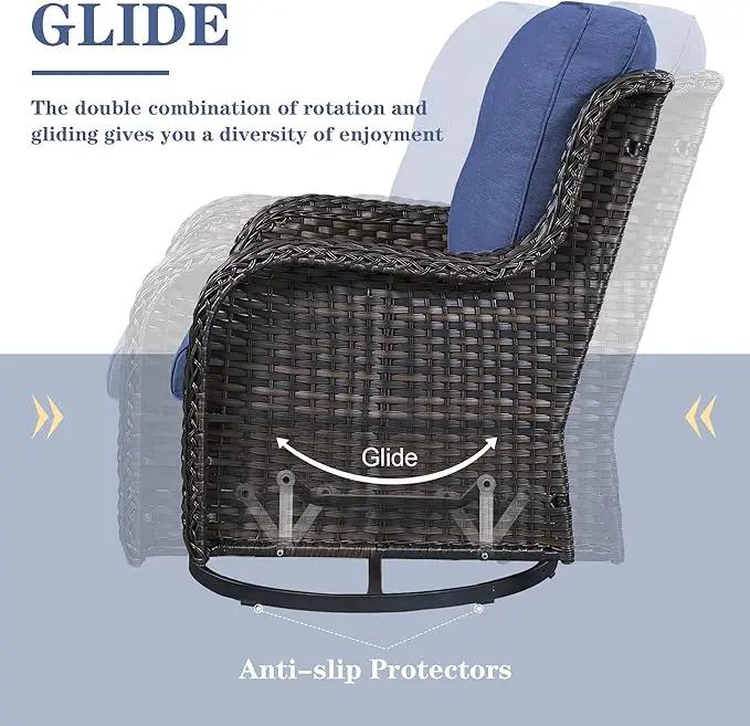Outdoor Wicker Furniture Patio Set - 7 Piece Backyard Furniture Brown Rattan Conversation Sets with Swivel Rocker Chairs, Rattan Sofa, Club Chairs and Coffee Table, Blue Cushion by GreenHaven Gardens