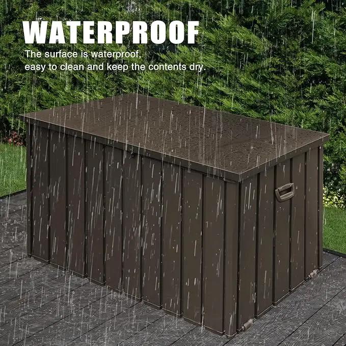 Domi Outdoor Deck Box 100 Gallon, Waterproof Lockable Steel Outdoor Storage Container for Outside Cushions, Garden Tools and Pools Equipment (Dark Brown) by GreenHaven Gardens