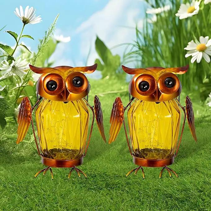 2 Pack Hanging Solar Lantern, Owl Solar Lanterns Outdoor Waterproof LED Glass Jar Lights for Garden Yard Tree Table Xmas Metal Decoration Lanterns by GreenHaven Gardens
