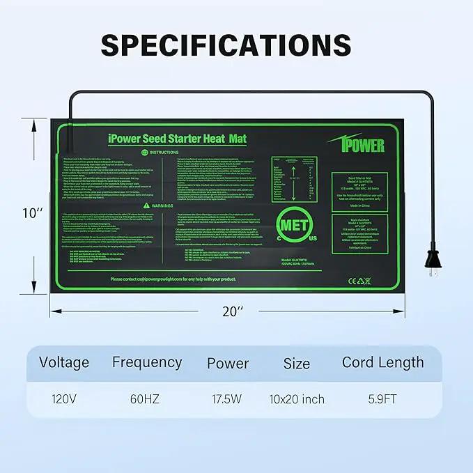 iPower Durable Waterproof Seedling Heat Mat Warm Hydroponic Pad for Efficient Seed Starting, Greenhouse Use, and Germination, 10" x 20", Black by GreenHaven Gardens