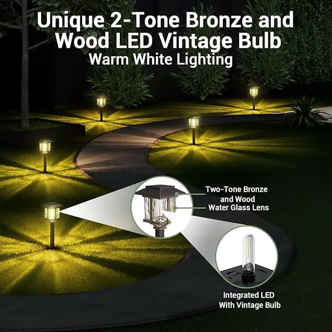 XMCOSY+ Solar Outdoor Lights Waterproof IP65, Solar-Powered Garden/Yard/Pathway Lights with Warm White 2-Tone Bronze-Wood Stainless Steel Design for Landscape Driveway Walkway Decorative by GreenHaven Gardens