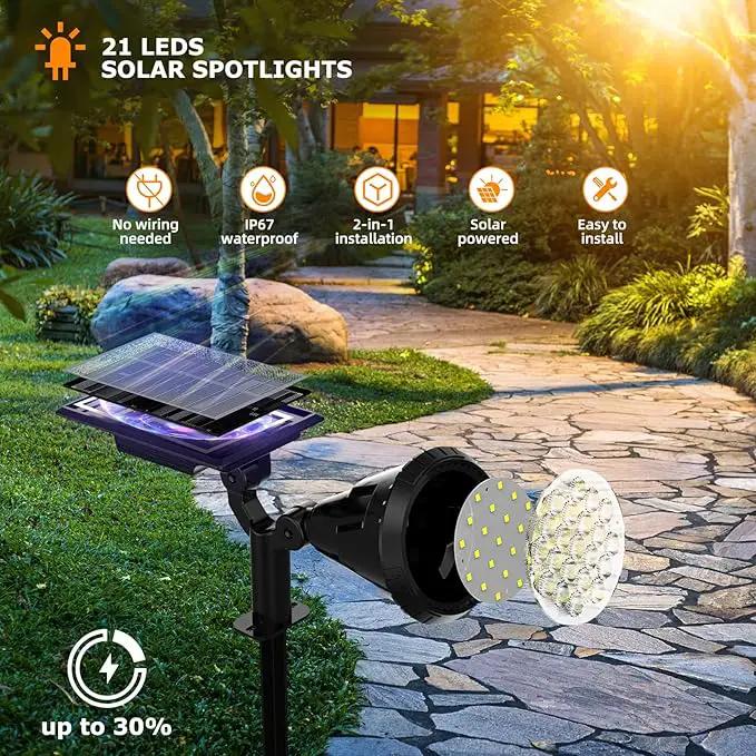 Solar Spot Lights Outdoor, 21 LEDs Solar Landscape Lights Auto On/Off with 3 Modes, IP67 Waterproof Solar Yard Spotlight Wall Lights, 2-in-1 Solar Outdoor Lights for Garden, Pathway, Pool by GreenHaven Gardens