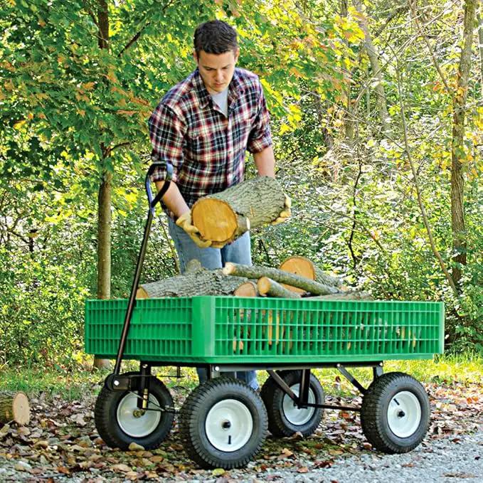 A.M. Leonard Green Utility Wagon with Flat-Free Tires - 30 x 46 x 7.5 Inch Tray by GreenHaven Gardens