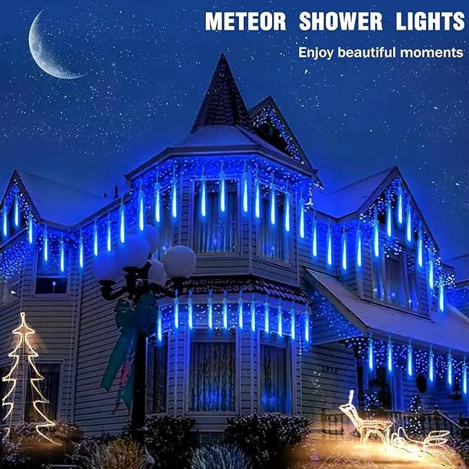 High Brightness 10 Tube 540 LED 20 Inch Meteor Shower Rain Lights Cascading Falling Rain Outdoor Lights for Christmas Roof Eaves Tree Decoration Icicle Raindrop by GreenHaven Gardens