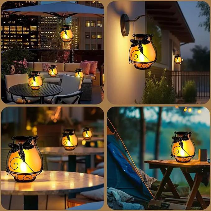 Solar Lanterns, Hanging Outdoor Lantern with Dragonflies LED Flickering Flameless Candles, Solar Lanterns Outdoor Waterproof for Table Party Decorative Yard Pathway (Dragonflies) by GreenHaven Gardens
