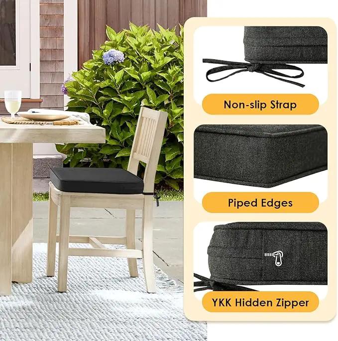 Outdoor Sunbrella Square Corner Seat Cushion, 19"x19"x3", Set of 4, Non Slip Seat Cushion Pads with Removable Cover for Patio Furniture, Garden Yard Lawn, Spectrum Carbon by GreenHaven Gardens