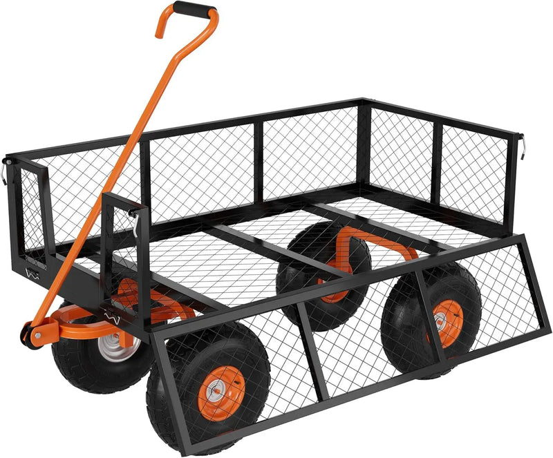 Heavy Duty Steel Garden Cart, 500 LBS Capacity 3 in 1 Pullable Garden Wagon with 10" Wheels, for Gardening Soil, Tools, and Plant Transport by GreenHaven Gardens