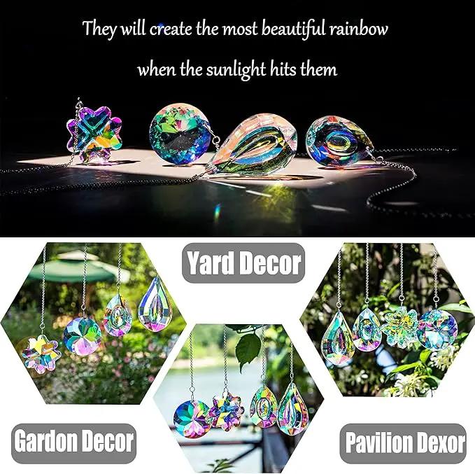 HDCRYSTALGIFTS 4pcs Crystal Suncatchers for Window Hanging Sun Catchers Indoor Rainbow Maker Crystals for Home Garden Decor Lamp Chandelier Lamp Prisms by GreenHaven Gardens