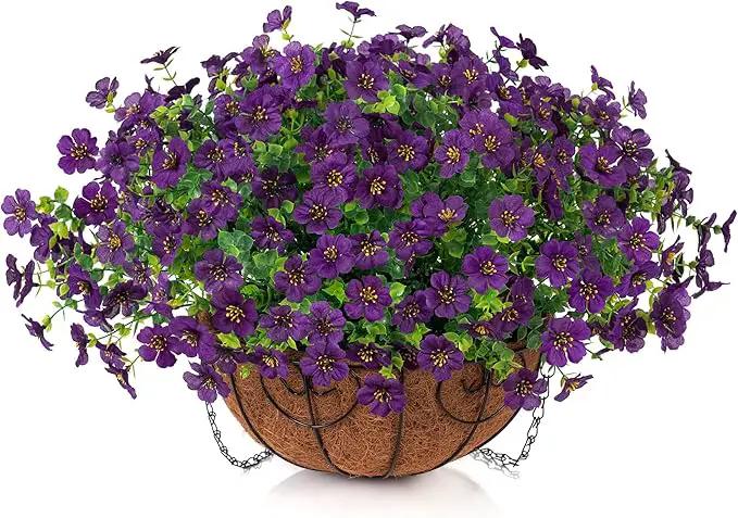 Artificial Fake Hanging Plants Flowers with Basket Outdoor Decor Faux Silk Dasiy Flower Arrangements in Pot Planter for Porch Home Indoor Patio Garden Yard Decoration by GreenHaven Gardens