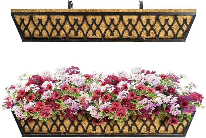 Window Boxes Planters: 2 Pack 30 Inch Railing Planter Box with Adjustable Brackets for Porch Fence Patio Balcony Hanging Flower Baskets with Coco Liners for Outdoor Garden Decor - Bronze by GreenHaven Gardens