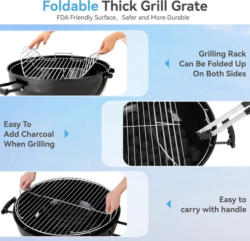 GREEN PARTY 22 inch Kettle Charcoal BBQ Grill with Wheels, Portable Charcoal Grill with Porcelain-Enameled Lid & Ash Catcher for Outdoor Cooking Barbecue Camping Picnics Tailgating by GreenHaven Gardens