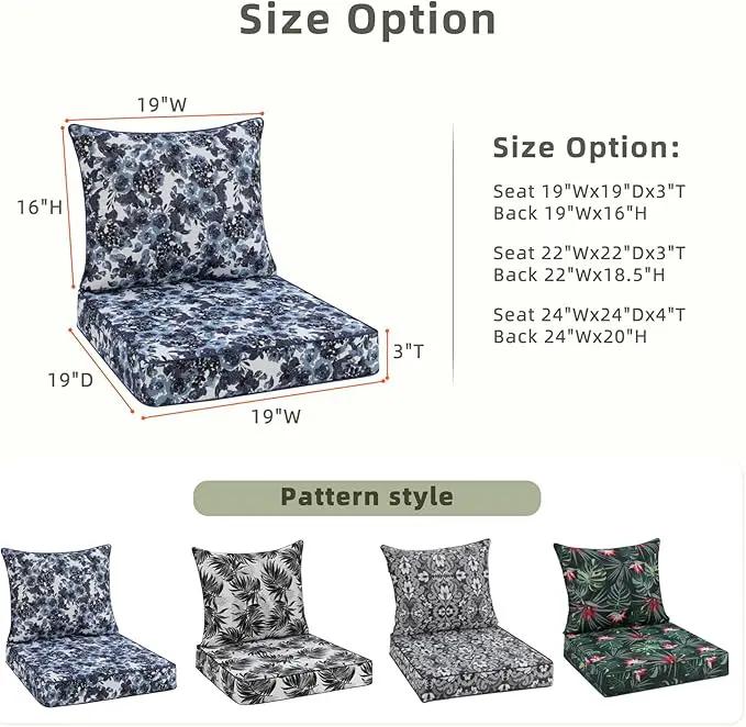 Favoyard Outdoor Seat Cushion 19 x 19 x 3 in Waterproof Pattern Fade Resistant Cover Removable Patio Furniture Cushions Deep Seat & Back Cushion Set with Adjustable Straps for Patio Chair Sofa Couch by GreenHaven Gardens