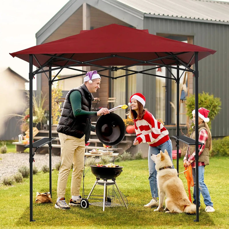 Outdoor Pop up Barbeque Grill Gazebo 8x5 with Carry Bag, Portable BBQ Canopy Tent with Handy Wired Shelf, Red by GreenHaven Gardens