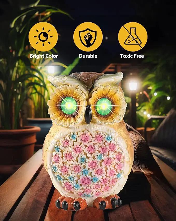 Hand-Painted Resin Owl Figurine with Glow-in-The-Dark Eyes, Solar-Powered Garden Decor 5.5'' Lawn Ornaments Statue Gardening Gifts for Outside Yard Art Patio (Owl) by GreenHaven Gardens