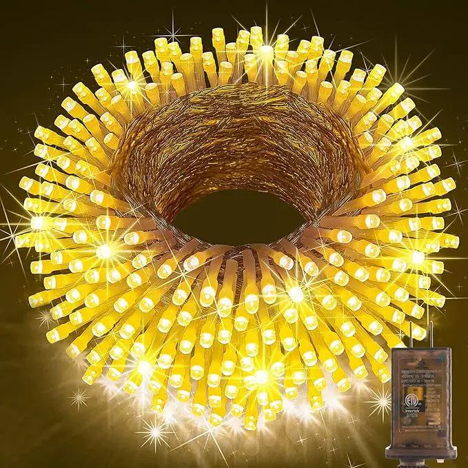 KNONEW 600ft 1500 LED Christmas String Lights Outdoor 8 Lighting Modes & Timer Dimmable Fairy Light Plug in Waterproof for Xmas Roof Yard Tree Wedding Party Holiday Decorations (Warm White) by GreenHaven Gardens