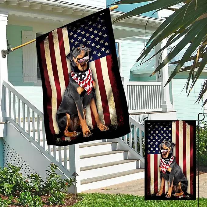 Flags-Rottweiler American Flag, House Flag (29.5" x 39.5")-USA House Garden Flags Premium Polyester-Decorative Outdoor Flags by GreenHaven Gardens